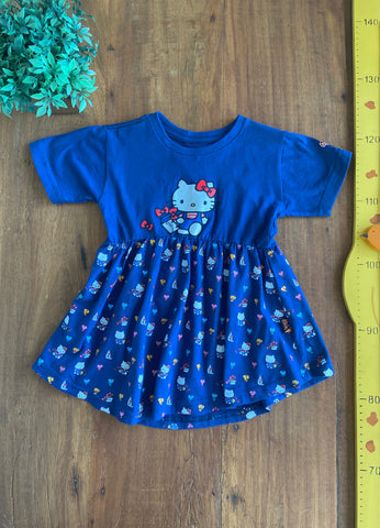 Vestido Infantil Hello Kitty Piticas Azul TAM 4 Anos