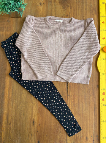 Conjunto Le Lis Petit Tricot Rosa e Legging Preta TAM 12 Anos