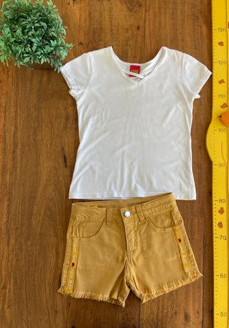 Conjunto Um Mias Um Camiseta e Shorts Brim Ajuste Interno TAM 8 Anos