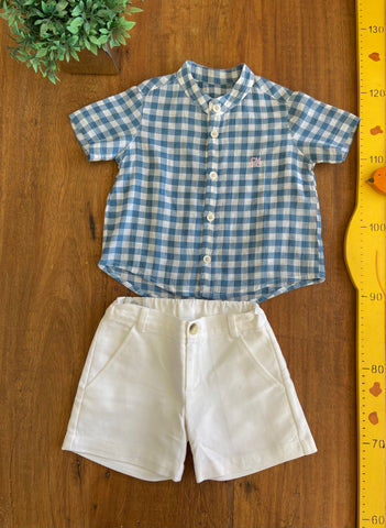 Camisa Bebê Bambolê Azul e Bermuda Antônio Branco Cinco Marias | Como Novo TAM M