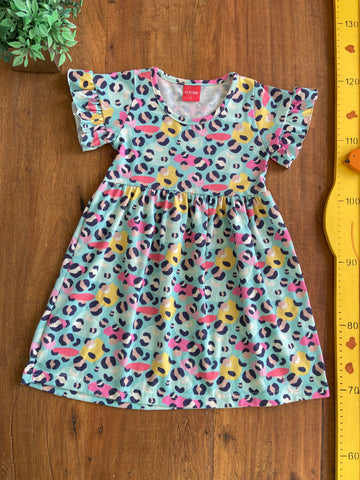 Vestido Infantil Tricae Infatil Onça Verde | Usado TAM 4 Anos