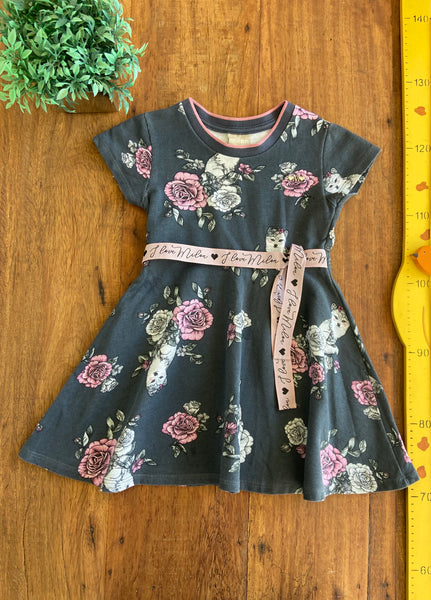 Vestido Milon Cinza Flores Moletom TAM 6 Anos