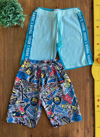 Kit 2 Bermudas Tigor Azul e Marisol Estampada TAM 10 Anos