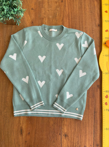 Malha Tricot Le Lis Petit Corações Verde TAM 12 Anos