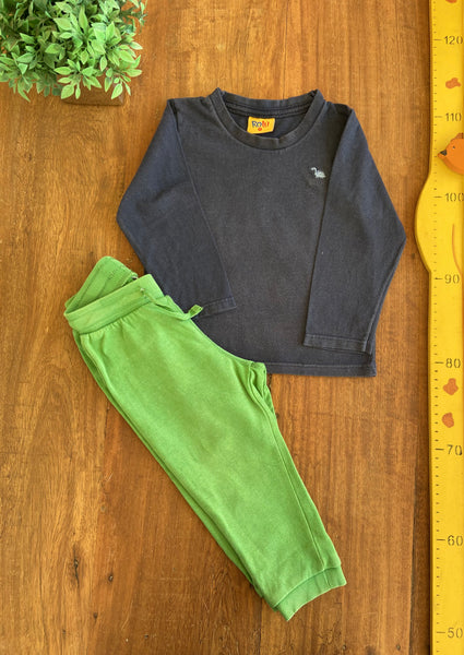 Conjunto Calça Moletom Verde H&M e Camiseta Rolú TAM 9 a 12 Meses
