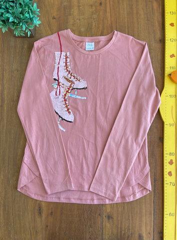 Camiseta Zara Paetê Patins Rosa TAM 11/12 Anos