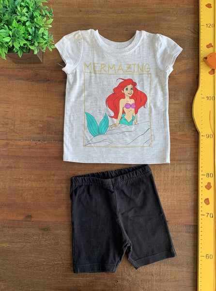 Conjunto Shorts Preto Camiseta Ariel Disney TAM 2 Anos