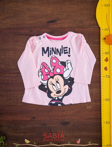 Camiseta Rosa Minnie Manga Longa TAM 6 Meses