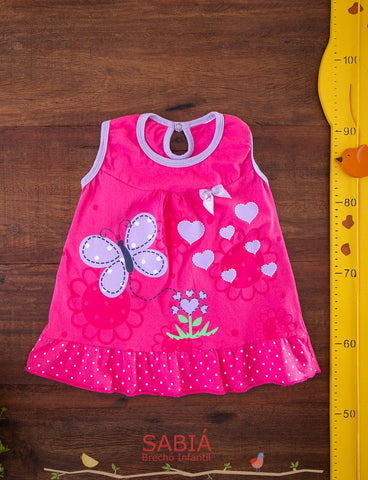 Vestido Manga Cavada Rosa Estampado TAM 6 Meses