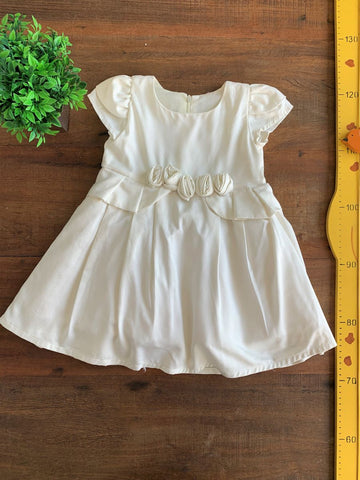 Vestido Acetinado  Rosas Saia Tule Off White | Usado TAM 2 Anos