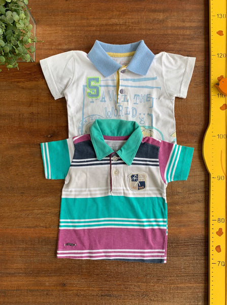 Kit 2 Camisetas Polo Verde (Marisol) e Azul (Boulevard Baby) TAM 3 a 6 Meses