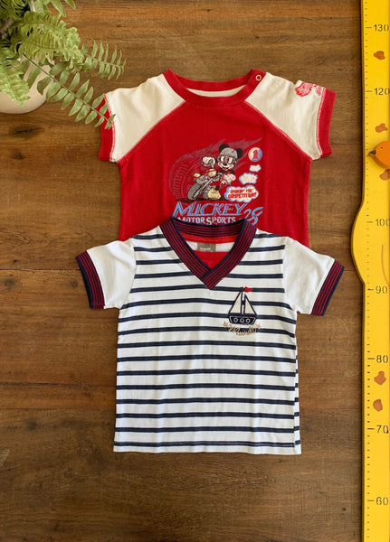Kit 2 Camisetas Listrada (Brandili) e Vermelha (Disney) TAM 6 a 9 Meses