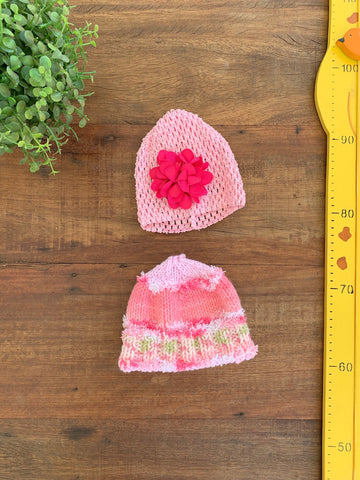 Kit 2 Gorros de Crochê Rosa TAM 3 a 6 Meses