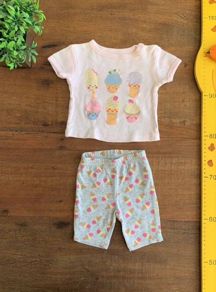 Pijama Camiseta Shorts Sorvete Rosa  Boulevard Baby TAM 0-3 Meses