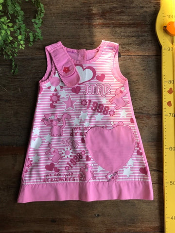 Vestido Bebe Regata Bolso Coração Rosa | Usado TAM 12 Meses