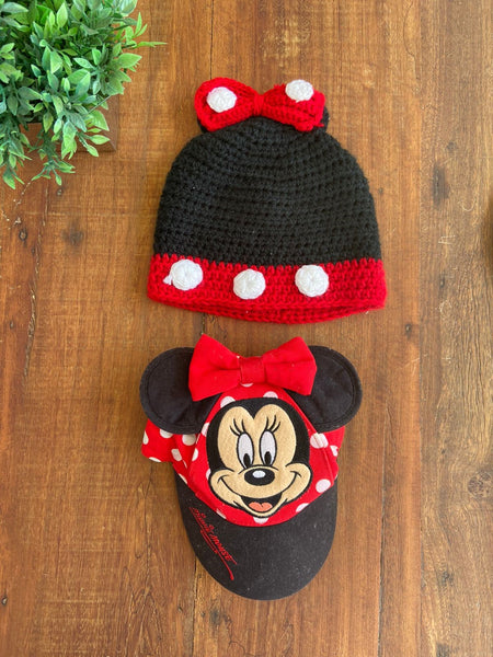 Kit Touca Crochê e Boné Minnie Mouse