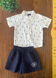 Conjunto Camisa Coqueiros e Shorts Azul Tactel Vrasalon TAM 4 Anos