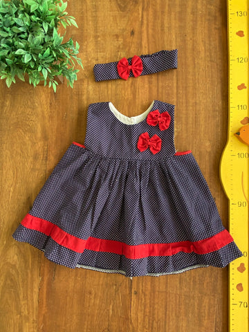 Vestido Duduzinha Kids Azul Poá com Tiara TAM 6 Meses