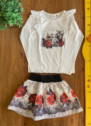 Conjunto Saia e Blusa Rosas Vermelhas Brunisa TAM 6 Anos