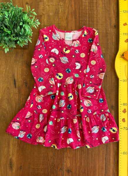 Vestido Infantil Rosa Planetas Malwee | Usado TAM 3 Anos