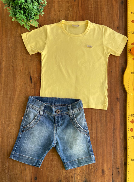 Conjunto Shorts Jeans Camiseta Amarela Milon TAM 3 Anos