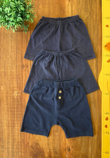 Kit 3 Shorts Malha Azul Marinho Gana Baby TAM 1 Ano