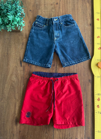 Kit 2 Shorts Tactel Vermelho Póim e Jeans U.S Polo TAM 3 Anos